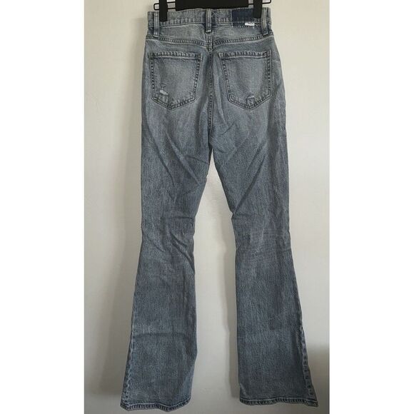 Daze Womens Go Getter High Rise Flare Jeans 24 Blue Light Wash Distressed - Picture 2 of 9